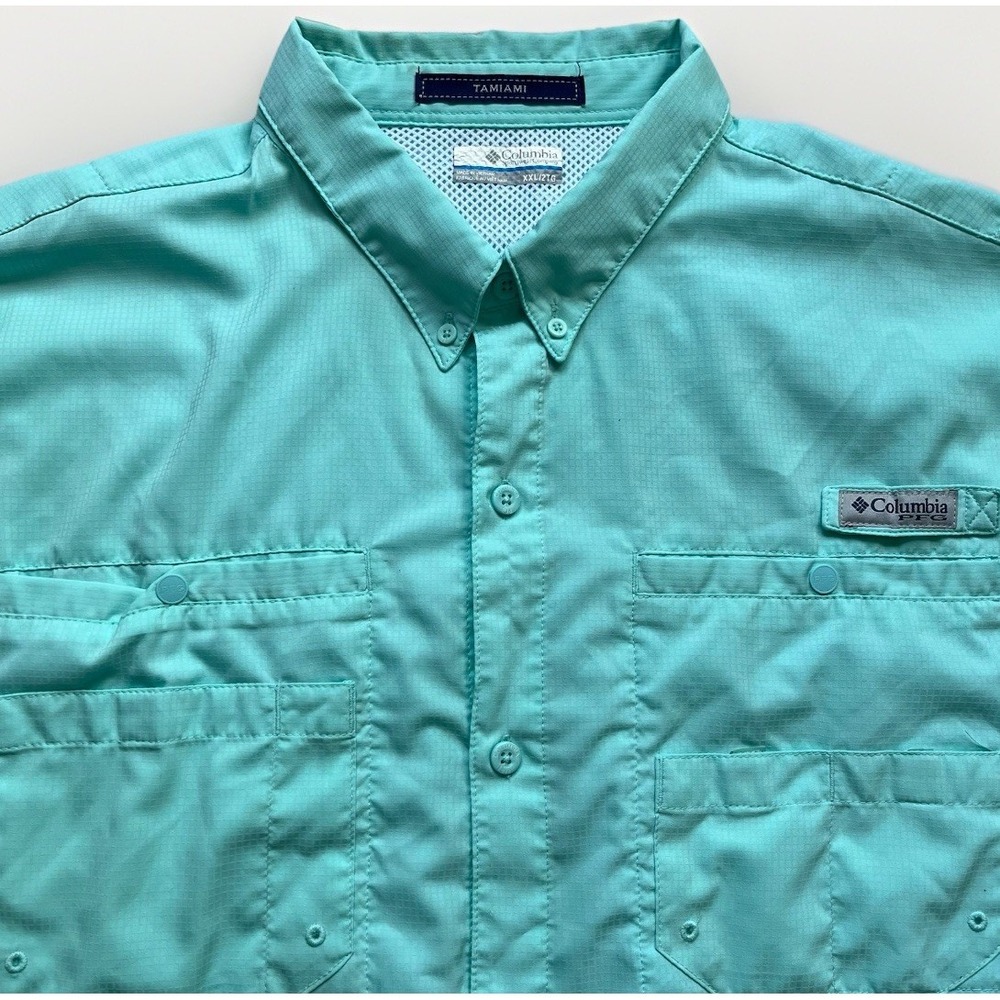Columbia‎ Mens PFG Tamiami Omni-Shade Short Sleeve Green Fishing Shirt Size 2XL
